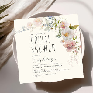 Elegant Garden Flowers Watercolor Bridal Shower Invitation