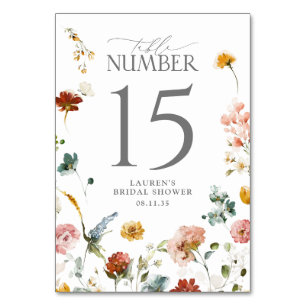 Elegant Garden Flowers Watercolor Bridal Shower Table Number