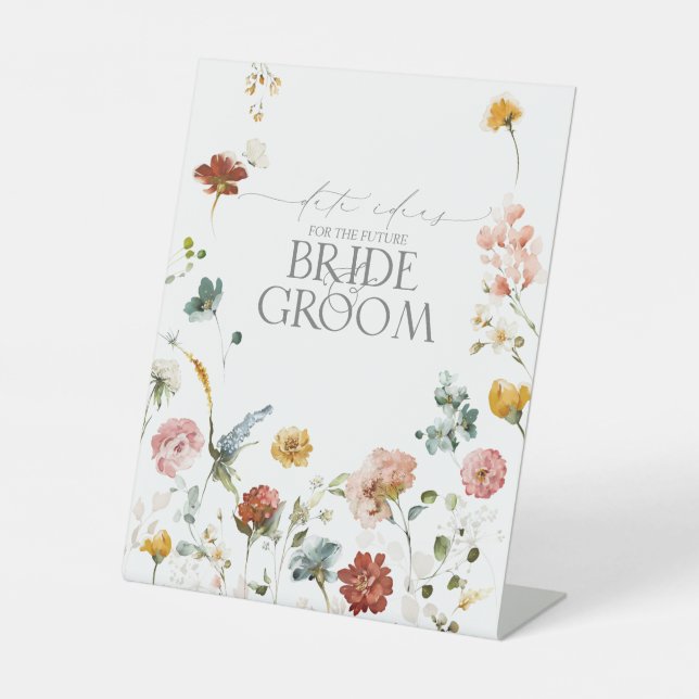 Elegant Garden Flowers Watercolor Date Ideas Pedestal Sign (Front)