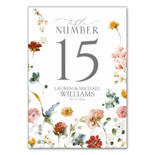 Elegant Garden Flowers Watercolor Floral Reception Table Number