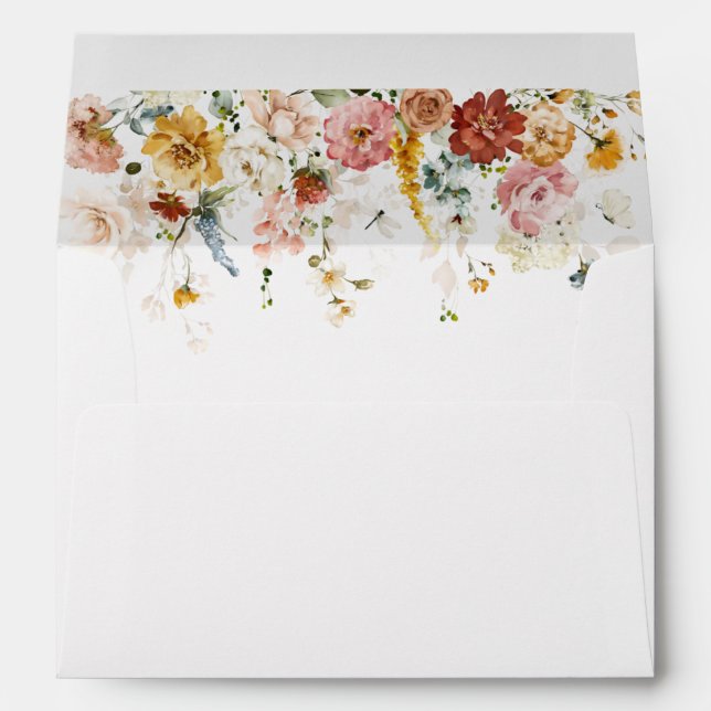 Elegant Garden Flowers Watercolor Floral Wedding  Envelope (Back (Bottom))