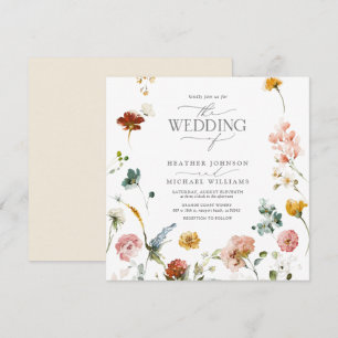 Elegant Garden Flowers Watercolor Floral Wedding  Invitation