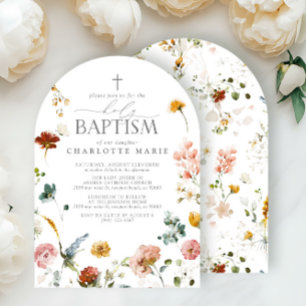 Elegant Garden Flowers Watercolor Holy Baptism Invitation