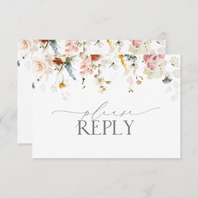Elegant Garden Flowers Watercolor No Menu RSVP (Front/Back)
