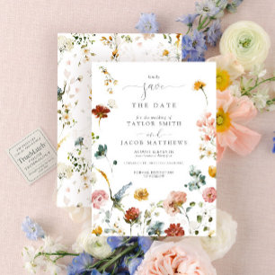 Elegant Garden Flowers Watercolor Save the Date Invitation