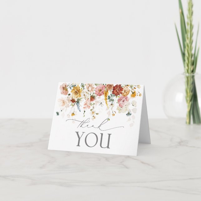 Elegant Garden Flowers Watercolor Thank You Card (Front)
