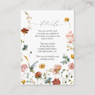 Elegant Garden Flowers Watercolor Wedding Details Enclosure Card