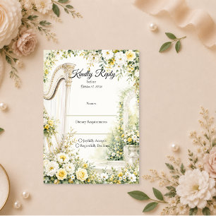 Elegant Garden Harp Romance Wedding RSVP Card