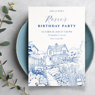 Elegant garden house birthday invitation