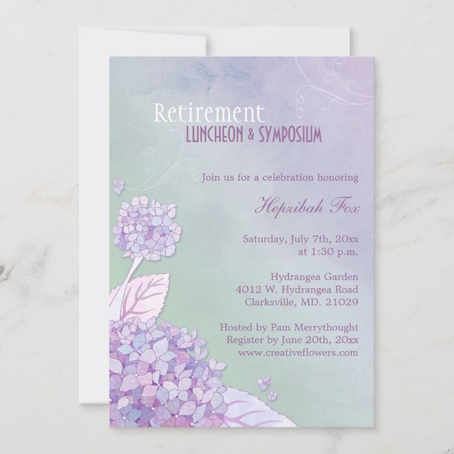 Elegant Garden Hydrangeas Retirement Party Invitation (Front)