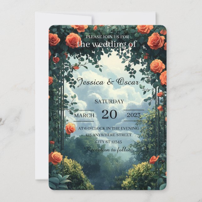 Elegant Garden Landscape Background with Floral Invitation (Front)