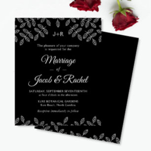 Elegant Garden Leaves Black Wedding Invitation