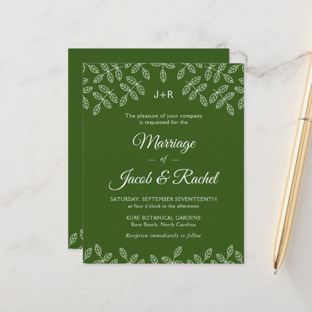 Elegant Garden Leaves Green Wedding Invitation (Front/Back In Situ)