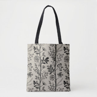 Elegant Garden Reverie Black Floral Silhouette Tote Bag