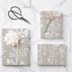 Elegant Garden Reverie Neutral Botanical Wrapping Paper Sheet