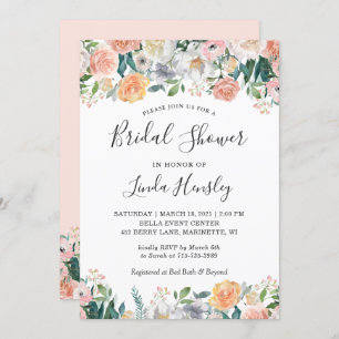 Elegant Garden Roses Floral Bridal Shower Invitation