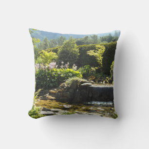 Elegant Garden Scene with Mini Waterfall Cushion