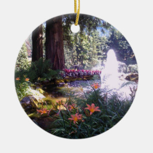 Elegant Garden Scene with Water Fountain Ceramic Tree Decoration