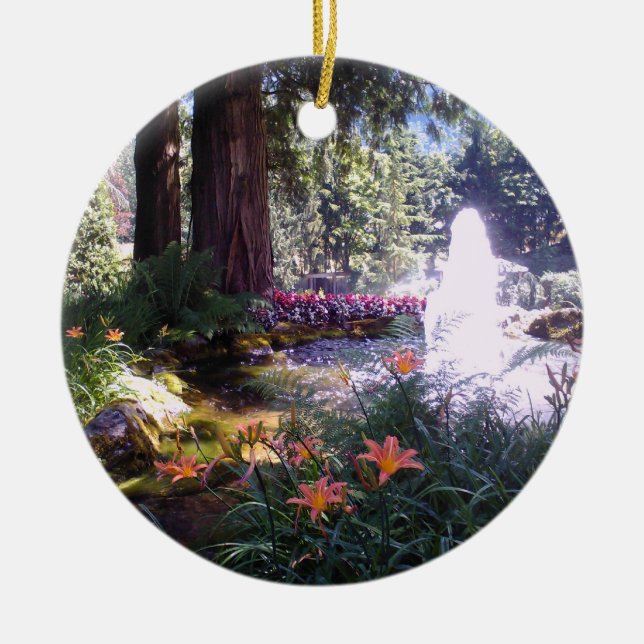 Elegant Garden Scene with Water Fountain Ceramic Tree Decoration (Front)
