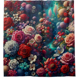 “Elegant Garden Stream - Vibrant Floral Art” Shower Curtain