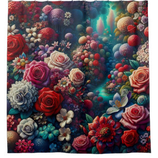 “Elegant Garden Stream - Vibrant Floral Art” Shower Curtain