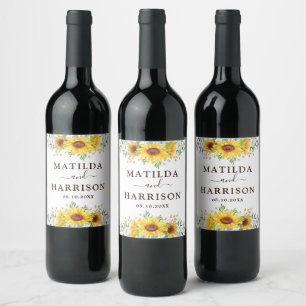 Elegant Garden Sunflowers Summer Botanical Wedding Wine Label
