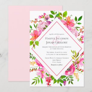 Elegant Garden Watercolor Pink Floral Airy Wedding Invitation