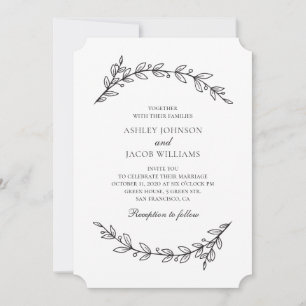 Elegant garden wedding. Black and white botanical Invitation