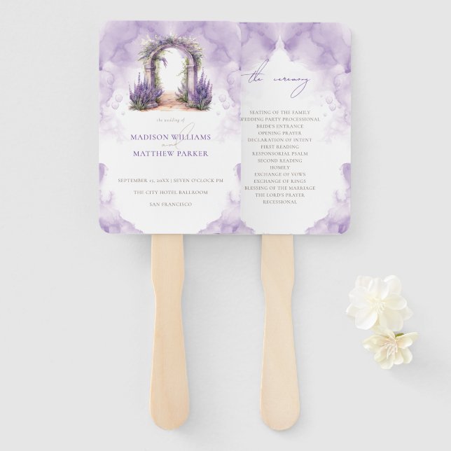 Elegant Garden Wedding Program Lavender Arch Hand Fan (Front and Back)