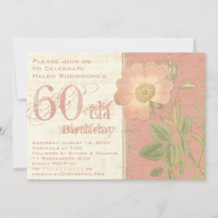 Elegant Gardener's 60th Birthday Vintage Rose Invitation