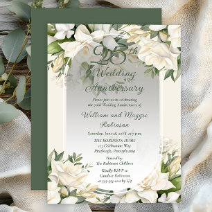 Elegant Gardenia Floral 25th Wedding Anniversary Invitation