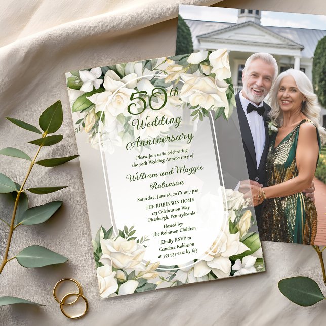 Elegant Gardenia Floral 50th Wedding Anniversary Vellum Invitations (Elegant Gardenia Floral 50th Wedding Anniversary Vellum Invitations (Photo not included))