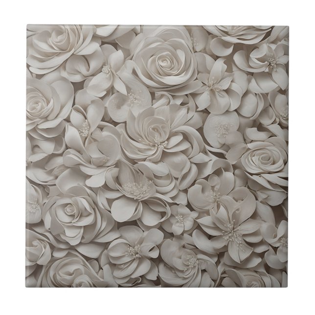 Elegant Gardenia White Floral Pattern Tile (Front)