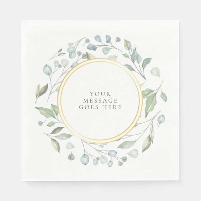 Elegant Garland Greenery Message Napkin (Front)
