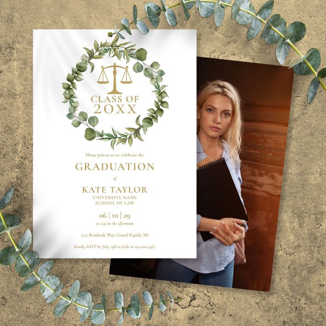 Elegant Garland Photo Law School Graduation Party  Invitation (Elegant Garland Photo Law School Graduation Party Invitation)