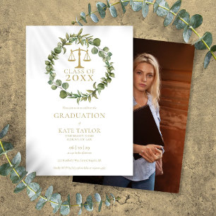 Elegant Garland Photo Law School Graduation Party Invitation