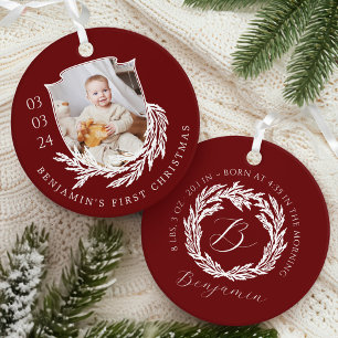 Elegant Garland Wreath Crest Baby First Christmas Metal Tree Decoration