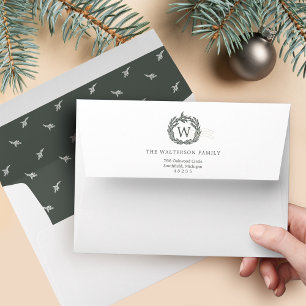Elegant Garland Wreath Postage Monogram Crest Envelope