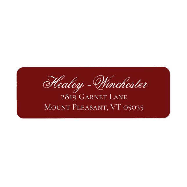 Elegant Garnet Red and White Wedding Address Label (Front)