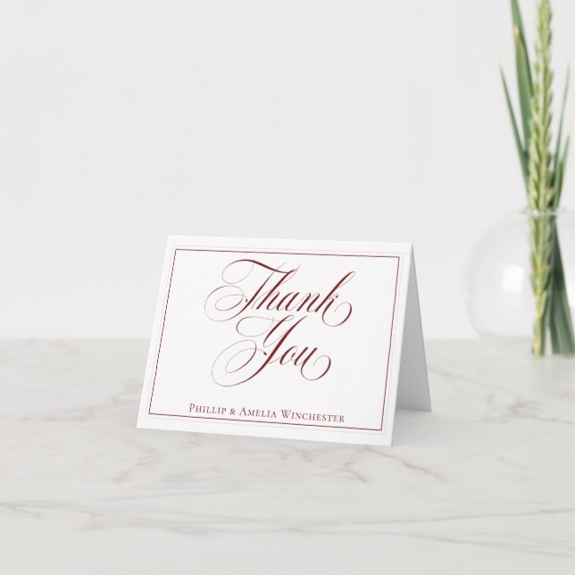Elegant Garnet Red and White Wedding Thank You (Front)