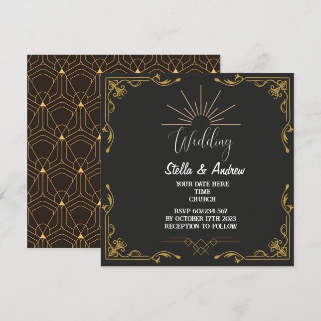 Elegant Gastby Style Art Deco Wedding Invitation (Front/Back)