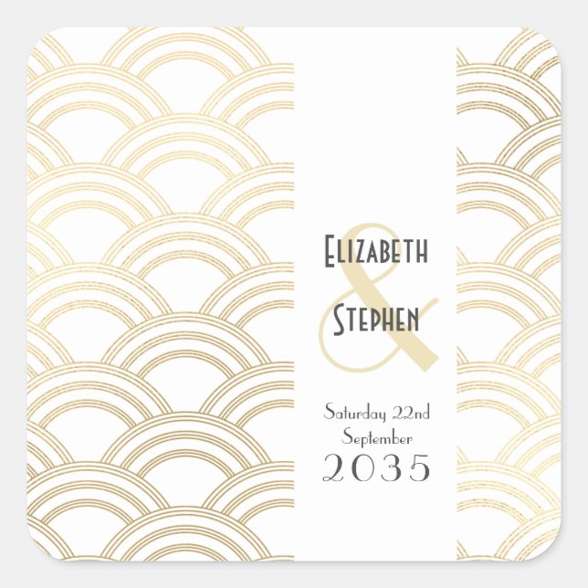 Elegant Gatsby Art Deco 1920's Gold Wedding   Square Sticker (Front)
