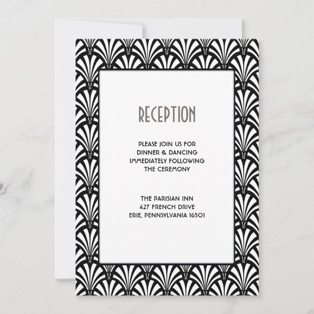 Elegant Gatsby Art Deco Black and White Wedding Invitation (Front)