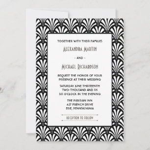 Elegant Gatsby Art Deco Black and White Wedding Invitation