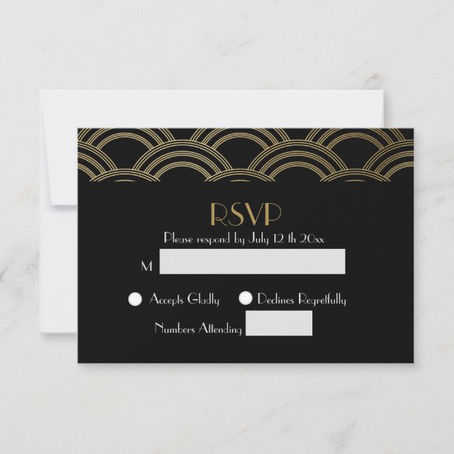 Elegant Gatsby Art Deco Gold Wedding RSVP (Front)