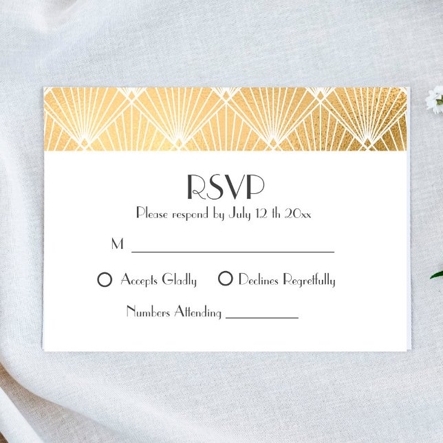 Elegant Gatsby Art Deco Gold Wedding RSVP (Creator Uploaded)
