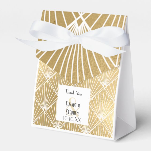 Elegant Gatsby Art Deco White & Gold Wedding  Favour Box (Front Side)