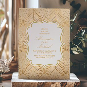 Elegant Gatsby Art Deco White & Gold Wedding  Invitation