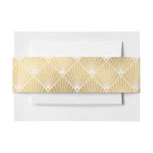 Elegant Gatsby Art Deco White & Gold Wedding Invitation Belly Band
