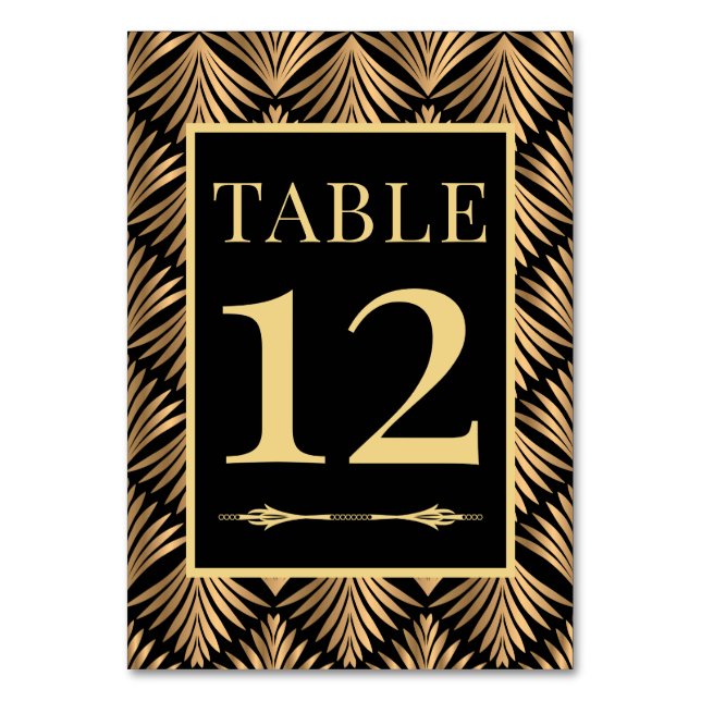 Elegant Gatsby Black Gold Art Deco Wedding Table Number (Front)